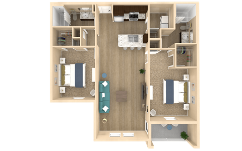 Floor plan for 2 beds, 2 baths, 1154 sqft